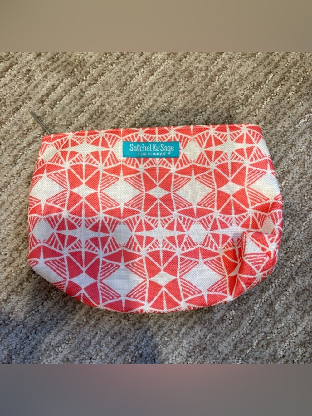 Clinique x Satchel & Sage Pink Patterned Makeup Bag - 9” X 6.5”